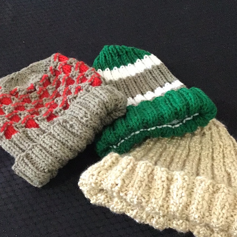 3 Hand made knit hats